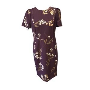 Calvin Klein Floral Sheath Dress Women’s Size 6 Plum Purple Short Sleeve